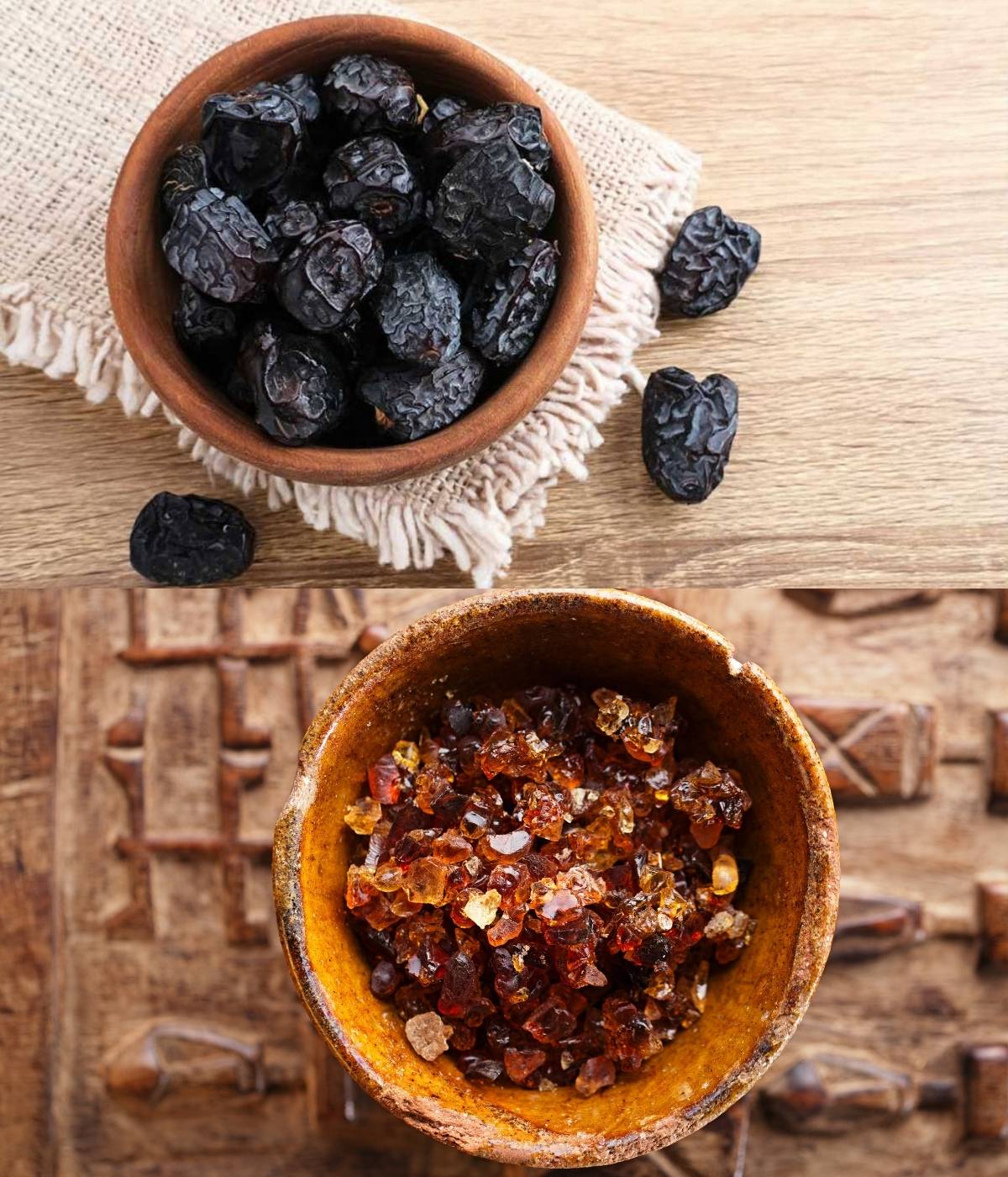 dates, gum arabic, plastic and additives